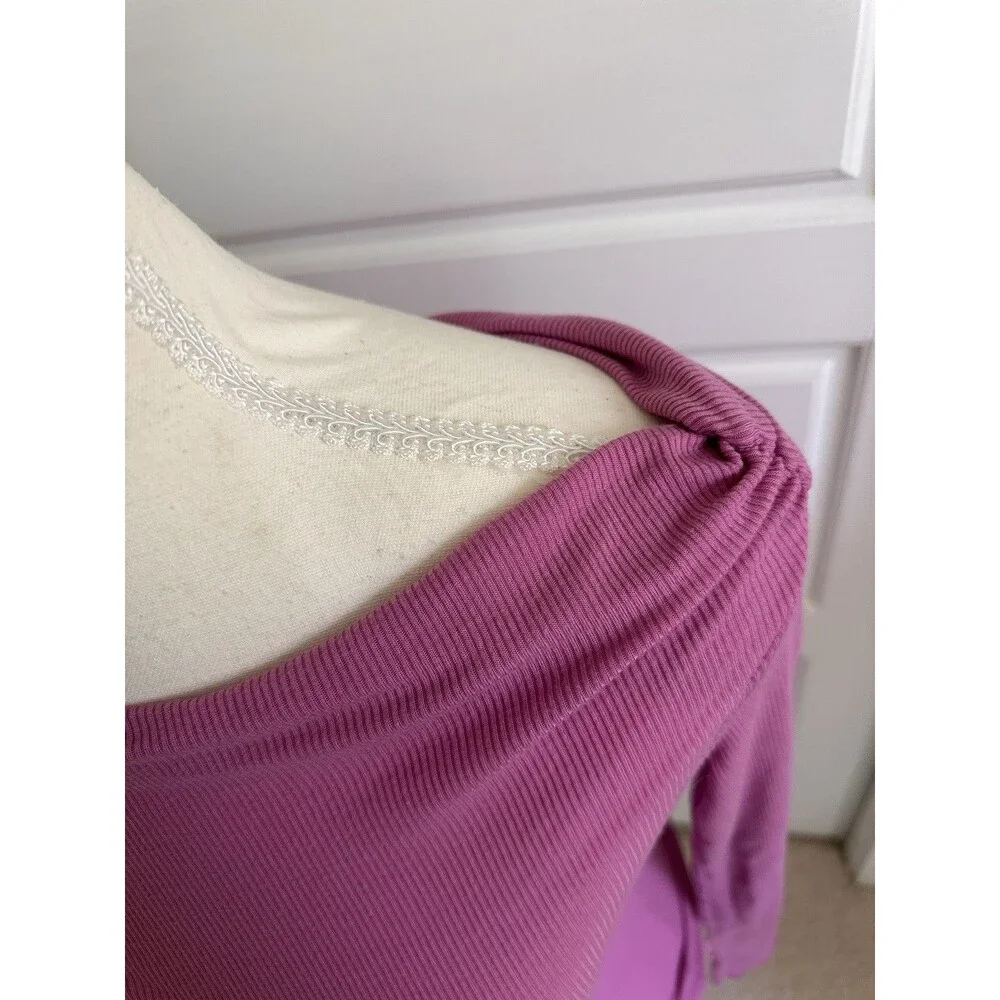 Vintage Moda International Lilac Ribbed Long Sleeve Boat Neck Top XS Tencel Y2K - Picture 2 of 10